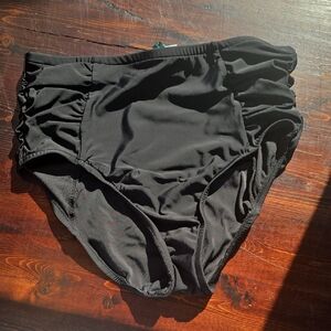 Aqua Green Black High Waisted Ruched Swimsuit Bottoms - Medium